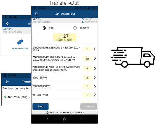 RFID transfer-out screens on the handheld