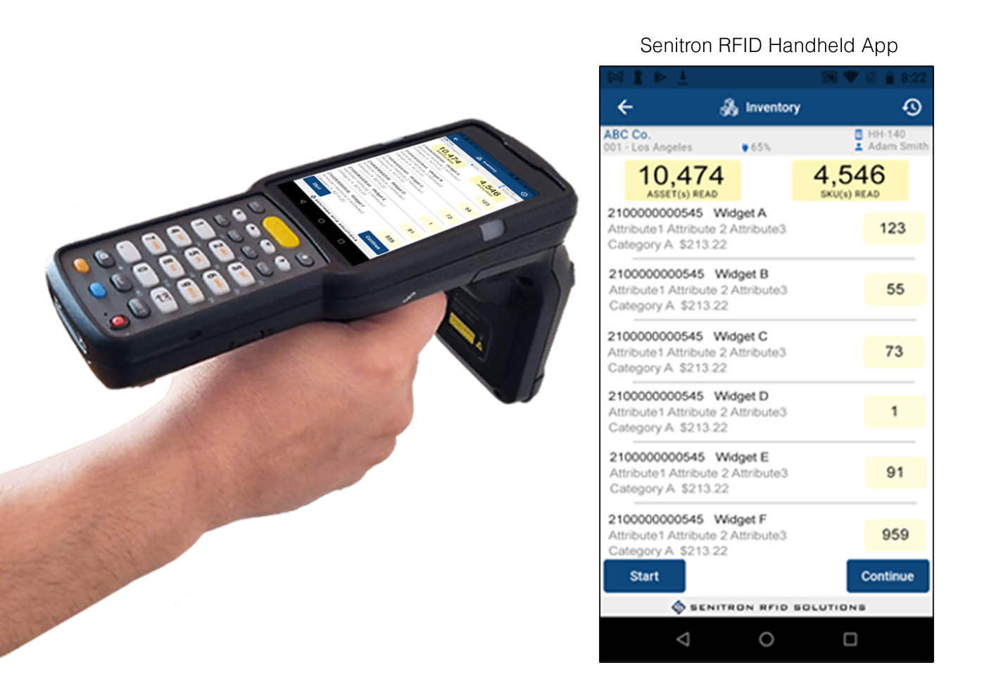 Handheld RFID reader running the Senitron app
