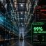 Warehouse aisle with an RFID reader showing 99% real-time accuracy