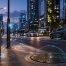 Smart city street with a connected waste bin and sensors