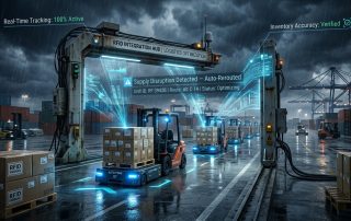 RFID portal tracking pallets at a port during a disruption