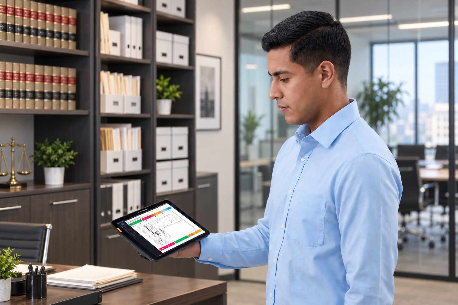 Records manager reviewing RFID file audit results on a tablet